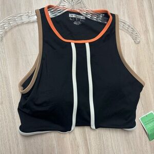 Forever 21 Black Crop Top with Orange Trim and Tan Accents